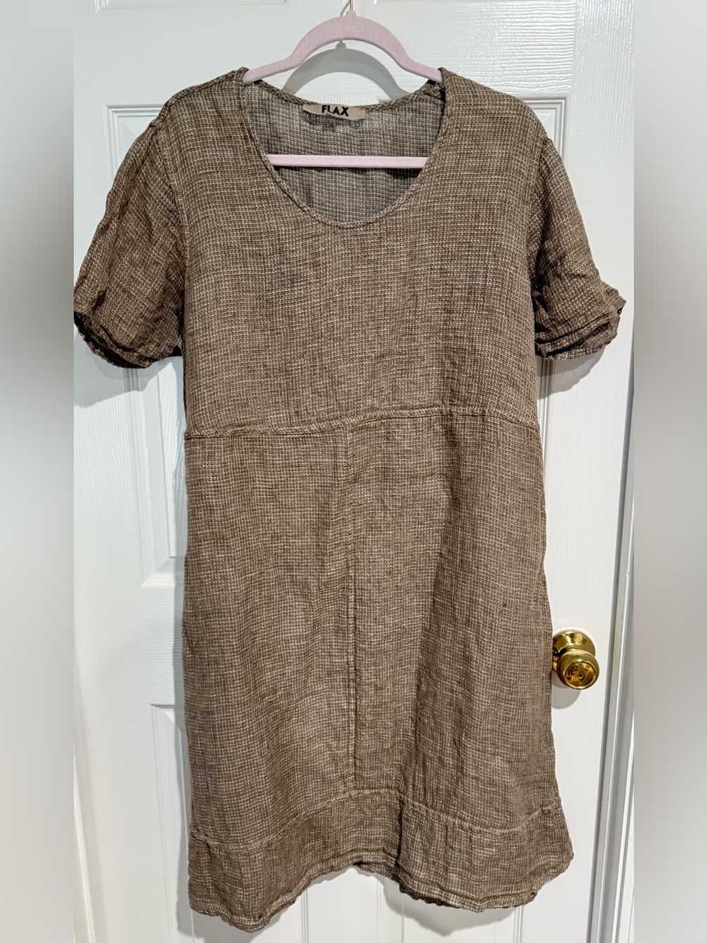 Flax Taupe Textured Linen-Blend Midi Dress